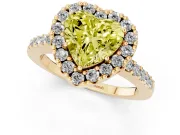 Fancy Yellow Heart Cut Diamond Halo Pavé Solitaire Ring Set in Yellow gold with Prong-Set Center Stone