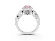 Oval Vintage Halo Engagement Ring Setting for a Fancy Pink Lab-Grown Diamond | Bezel Shoulder Accents | Platinum