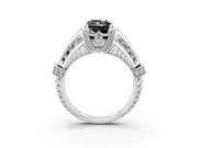 Fancy Black Radiant Cut Diamond Vintage-Inspired Milgrain Ring Set in Silver with Accent Split Shank