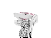 Fancy Pink Pear Cut Diamond Bezel Bypass Ring Set in Platinum with Round Accents
