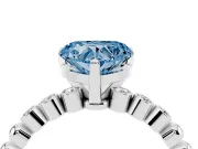 Fancy Blue Heart Cut Diamond Solitaire Engagement Ring Set in White gold with Bezel Accents on Beaded Band