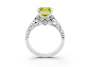Fancy Yellow Asscher Cut Diamond Filigree Halo Engagement Ring Set in White gold with Prong Setting