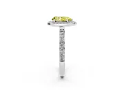 Fancy Yellow Pear Cut Diamond Halo Ring Set in Platinum with Bezel Frame and Pavé Band