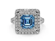 Asscher Cut Halo Split Shank Engagement Ring Setting for a Fancy Blue Lab-Grown Diamond | Sterling Silver