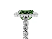 Radiant Cut Milgrain Halo Engagement Ring Setting for a Fancy Green Lab-Grown Diamond | Beaded Shoulders | Platinum