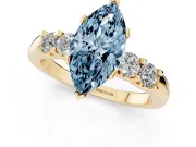 Fancy Blue Marquise Cut Diamond Five-Stone Prong Set Engagement Ring Set in Yellow gold with Channel Band