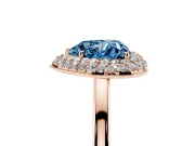 Fancy Blue Heart Cut Diamond Halo Engagement Ring Set in Rose gold with Solitaire Band and Prong Setting