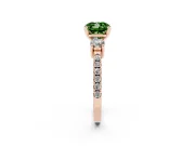 Fancy Green Three-Stone Cushion Cut Diamond Pavé Band Ring Set in Rose gold with Prong Setting