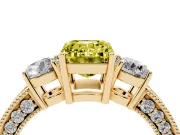 Emerald Cut Three Stone Engagement Ring Setting for a Fancy Yellow Lab-Grown Diamond | Graduated Pave Band | Yellow Gold