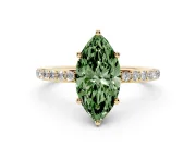 Fancy Green Marquise Cut Diamond Pavé Band Ring Set in Yellow gold with Prong-Set Center Stone