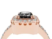 Emerald Cut Milgrain Halo Engagement Ring Setting for a Black Center | Pavé Shoulders | Rose Gold