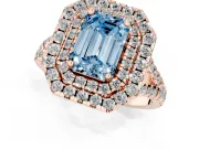 Emerald Cut Halo Split Shank Engagement Ring Setting for a Fancy Blue Lab-Grown Diamond | Pavé Strands | Rose Gold