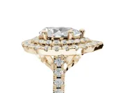 Pear-Shaped Lab-Grown Diamond Double Halo Statement Ring Set in Yellow Gold with Pavé Band