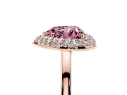 Fancy Pink Heart Cut Diamond Halo Engagement Ring Set in Rose gold with Solitaire Band and Prong Setting