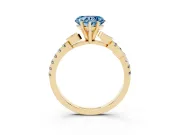 Fancy Blue Heart Cut Diamond Solitaire Leaf-Inspired Ring Set in Yellow gold with Pavé Band and Prong Setting