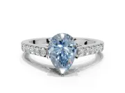 Pear-Shaped Pavé Solitaire Engagement Ring Setting for a Fancy Blue Lab-Grown Diamond | Crossover Gallery | White Gold