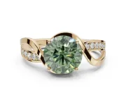 Round Bypass Solitaire Engagement Ring Setting for a Fancy Green Lab-Grown Diamond | Pavé Strands | Yellow Gold