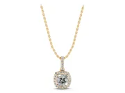 Cushion Cut Lab-Grown Diamond Halo Pendant Necklace | Pavé Bail | Yellow Gold