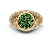 Round Vintage Bezel Engagement Ring Setting for a Fancy Green Lab-Grown Diamond | Yellow Gold