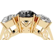 Round Three Stone Engagement Ring Setting for a Black Center | Beaded Shoulders | Yellow Gold