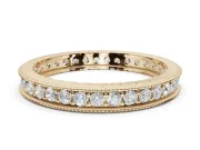 Round Lab-Grown Diamond Milgrain Pavé Eternity Band | Carved Side Walls | Yellow Gold