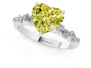 Fancy Yellow Heart Cut Diamond Cluster Solitaire Ring Set in Silver with Prong Setting