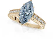 Marquise Vintage Engraved Pavé Engagement Ring Setting for a Fancy Blue Lab-Grown Diamond | Milgrain Edges | Yellow Gold