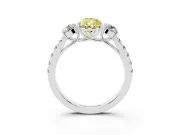 Fancy Yellow Pear Cut Diamond Three-Stone Ring Set in Platinum with Round Side Stones and Delicate Pavé Band