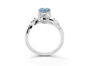 Fancy Blue Oval Cut Diamond Solitaire Twist Engagement Ring Set in White gold with Pavé Leaf Accents