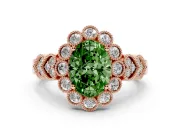 Oval Scalloped Halo Engagement Ring Setting for a Fancy Green Lab-Grown Diamond | Heart Pavé Band | Rose Gold