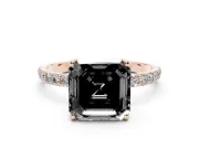 Asscher Cut Pavé Solitaire Engagement Ring Setting for a Black Center | Slim Band | Rose Gold