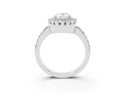 Oval Cut Diamond Halo Ring Set in Silver with Pavé Shank and Prong Setting