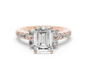 Emerald Cut Side Stone Pave Engagement Ring Setting | Paired Round Accents | Rose Gold