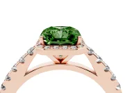 Fancy Green Radiant Cut Diamond Halo Engagement Ring Set in Rose gold with Pavé Band and Prong Setting