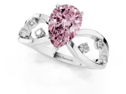 Fancy Pink Pear Cut Diamond Solitaire Ring Set in Platinum with Side Stones on Criss-Cross Band and Prong Setting