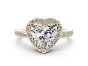 Heart Cut Diamond Halo Ring Set in Yellow gold with Pavé-Setting Band and Open Prong Center