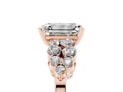 Emerald Cut Diamond Cluster Engagement Ring Set in Rose gold with Pavé Band and Prong Setting