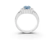 Fancy Blue Oval Cut Diamond Scalloped Halo Ring Set in Silver with Pavé Split Shank
