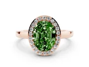 Fancy Green Oval Cut Diamond Halo Ring Set in Rose gold with Solitaire Band and Prong Setting