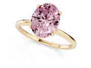 Oval Thin Solitaire Engagement Ring Setting for a Fancy Pink Lab-Grown Diamond | Straight Plain Band | Yellow Gold