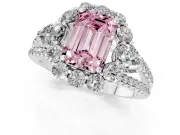 Fancy Pink Emerald Cut Diamond Halo Split Shank Engagement Ring Set in Silver with Prong-Held Center Stone