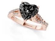 Fancy Black Heart Cut Diamond Solitaire Engagement Ring Set in Rose gold with Twisted Pavé Band and Prong Setting