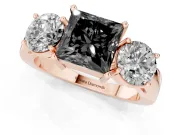 Princess Cut Three Stone Engagement Ring Setting for a Black Center | Round Side Stones | Rose Gold