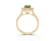 Oval Scalloped Halo Engagement Ring Setting for a Fancy Green Lab-Grown Diamond | Single Row Pave | Yellow Gold
