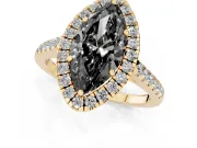 Marquise Halo Engagement Ring Setting for a Black Center | Pavé Shoulders | Yellow Gold