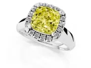 Cushion Cut Halo Engagement Ring Setting for a Fancy Yellow Lab-Grown Diamond | Square Profile Band | Platinum