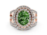 Oval Double Halo Split Shank Engagement Ring Setting for a Fancy Green Lab-Grown Diamond | Pave Strands | Rose Gold
