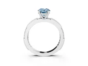 Fancy Blue Oval Cut Diamond Solitaire Ring Set in White gold with Slim Pavé Band and Prong Setting