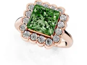 Princess Cut Scalloped Cluster Halo Engagement Ring Setting for a Fancy Green Lab-Grown Diamond | Plain Band | Rose Gold
