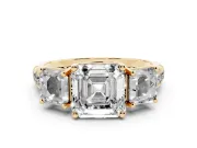 Asscher Cut Three Stone Engagement Ring Setting | Accented Shoulders | Yellow Gold